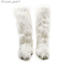 Boots 2023 Winter Knee Above Snow Boots Women's Fur Artificial Fox Fur Long Boots Women's Hot Top Pine Fur Cotton Ski Boots Z230728