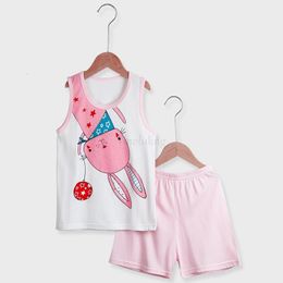 Pyjamas Children Cotton Sleepwear Pyjamas Kids Summer Sleeveless TopsShorts 2pieces Girls Toddler Clothing Sets 230728