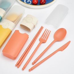 Dinnerware Sets Wheat Straw Tableware Knives Forks Spoons Chopsticks Four Piece Set Outdoor Travel Camping Portable Cutlery