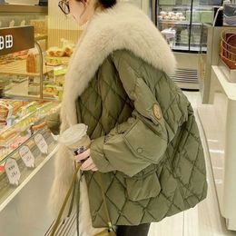 Women's Fur Faux Fur Fashion Women's Down Cotton Jacket Imitation Hair Navy Collar Fur Coat Korean Loose Parka Outerwear Female HKD230727