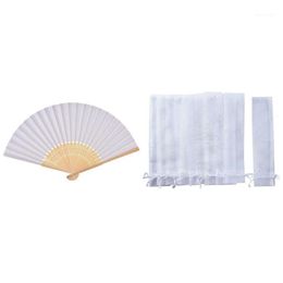 Gift Wrap 30 PCS Folding Paper Hand Fan Custom Halloween Ladies White & 100 Pack Pouch Drawstring Organza Bags242P