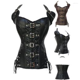 Bustiers & Corsets Fashion Style Top Quality Leather Lady Sexy Lace Up Steampunk Corset Slimming Body Shaper Black For Women