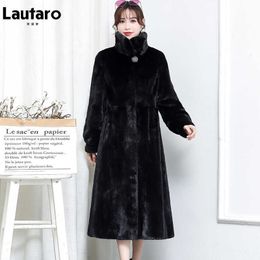 Women's Fur Faux Fur Lautaro Winter Long Black Thick Warm Fluffy Faux Mink Fur Coat Women Long Sleeve Stand Collar Stylish Casual Korean Fashion 2021 HKD230727