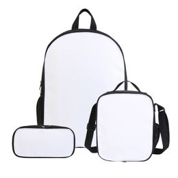 School Bags Sublimation DIY White Blank Polyester3pcs/set Large Capacity Lunch Pencil Bag