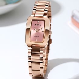 Womens watch watches high quality luxury waterproof quartz-battery Rectangle Stainless Steel watch