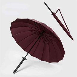 High Quality Long Handle Umbrella Samurai Sword Men Strong Umbrella Anime Semi-automatic Japanese Samurai Rain Equipment LL50UM H1177S