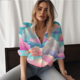 Women's Blouses Summer Lady Shirt Cloud 3D Printed Casual Style Fashion Trend High -quality