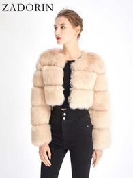 Women's Fur Faux Fur ZADORIN New Fashion Women Crop Top Faux Fur Coat Winter Thick Fluffy Long Sleeve Short Style Slim Furry Fur Jacket Coats HKD230727