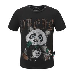 pleinxplein Men's T-Shirts skulls metal letters embroidered leather plein plan fashion trend round neck pp Shirts white and black 2141