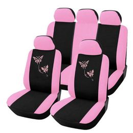 9pcs Car Seat Covers Beautiful Butterfly Embroidery Universal Full Sedans Auto Interior Accessories Cars Care2507