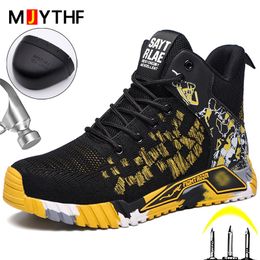 Dress Shoes Fashion Men Work Safety Boots Anti-smash Anti-puncture Work Sneakers High Top Safety Shoes Men Indestructible Work Boots 230728