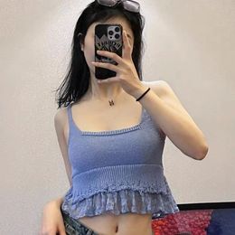 Women's Tanks Camis BMZRLJY Pure Desire Temperament Sexy Spring And Summer Purple Laceup Lace Edge Decoration Knitted Suspender Vest Top Female 230727