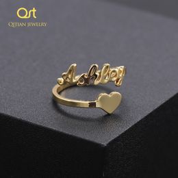 Wedding Rings Personalised filled heart shaped name ring/cut unique ring/girlfriend wife mother gift statement Jewellery - adjustable neckline 230727