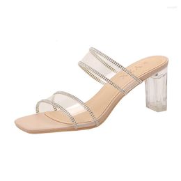 Dress Shoes Summer Open Toe Heeled Slippers Transparent PVC High Heel Ladies Female Designer Slides Zapatos Mujer Clear Heels