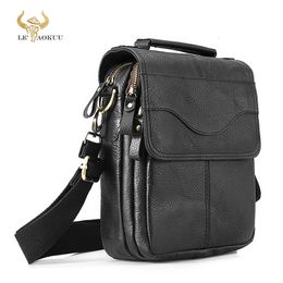 Evening Bags Quality Leather Male Casual Design Shoulder Messenger bag Cowhide Fashion Crossbody Bag 8" Tablet Tote Mochila Satchel 144b 230727