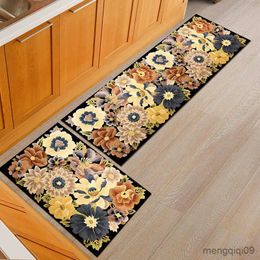 Carpets Country Style Flower Kitchen Mat Dust Proof Dining Room Table Carpet Anti-Slip Entrance Doormat Outdoor Prayer Area Rug R230728