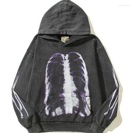 Men's Hoodies Vintage Skull Skeleton Graphic Print Washed Mens Hooded Sweatshirt Y2K Hip Hop Punk Gothic Pullover