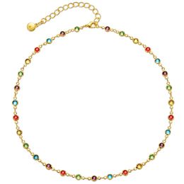 necklace Factory direct selling copper plated 18K genuine gold necklace with Colourful zircon design and adjustable length, ethnic style necklace