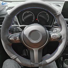 Steering Wheel Covers Car Inner Cover For M Sport F30 F32 F34 F20 F45 F10 F12 F48 F15 F16 F25 F26 Suede Leather Trim Red Blue Line