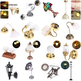 Tools Workshop 1 12 Dollhouse Retro European Style Mini LED Lamp Double-head Flower Ceiling Light Lamp Wall Light Room Outdoor Decor Toy 230727