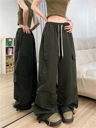 Women's Pants Cotton Elastic Waist Cargo Women Clothing Streetwear Hip Hop Dance Wide Leg Overalls Men Casual Army Green Trousers Y2K XL