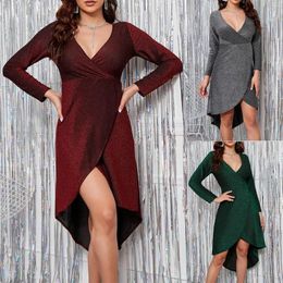 Casual Dresses Women Slim Fashionable Elegant Loose Solid Color V Neck Summer Woman 2023 Clothes For Vestidos