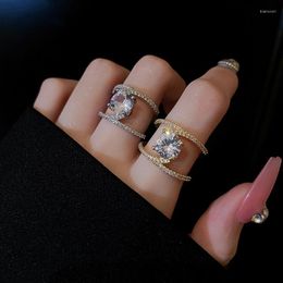Wedding Rings KAITIN Luxury Crystal For Women Gold Silver Colour Open Geometric Zircon Weddings Party Jewellery