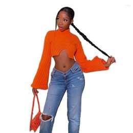 Women's Sweaters LEOSD Spring 2023 Fashion Round Neck Flare Sleeve Short Open Umbilical Design Knitted Sweater Women