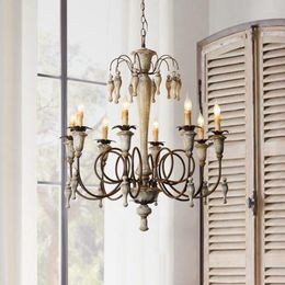 Pendant Lamps American Country Wood Solid Lamp In The Living Room Dining-Room Villa Stairs Duplex Building Light Luxury Chandelier