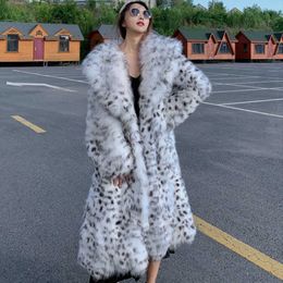 Women's Fur Faux Fur 2022 Imitation Fur Coat Women's Mid-length Over-the-knee Fur Coat Young Black and White Leopard Fur All-in-one HKD230727