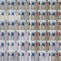 7 Julio Urias New Baseball Jerseys World Cup Colour Matching Blue White Stitched Jersey Men Size S-3XL
