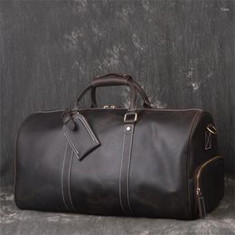 Duffel Bags Highend Vintage Brown Black Large Big Thick Top Grain Genuine Crazy Horse Leather Men Travel Bag Cowhide Male Gym Duffle M183