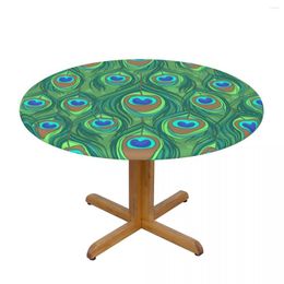 Table Cloth Round Cover Protector Polyester Tablecloth Colourful Peacock Feather Pattern With Elastic Edged