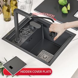 Hidden Kitchen Sink Stainless Steel Small Single Slot With Cup Washer For Home Bar Coffee Shop Apron Front Above Counter