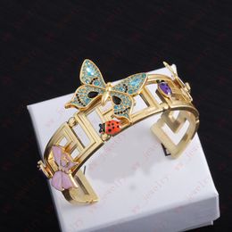 Rhinestone Color enamel Butterfly Ladybug hollowed-out interlocking pattern bracelet Cuff, jewelry designer Luxury small insect unique style bracelet, gifts,
