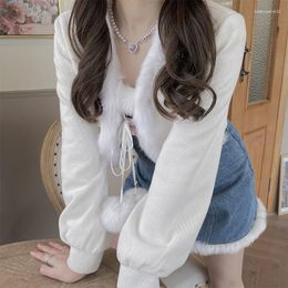 Women's Knits Winter Sweet Lolita Crop Sweater Women Pink Japanese Cute Kawaii Cardigan White Korea College Style Coat Autumn 2023