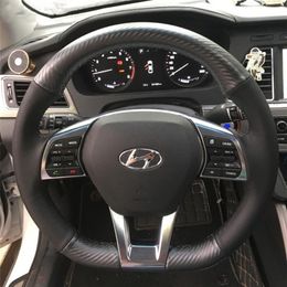 For Hyundai Leading ELANTRA MISTRA New TUCSON LAFESTA Verna DIY Custom hand-sewn leather carbon Fibre car steering wheel cover266M