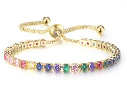 Link Bracelets Hip Hop 4MM 3MM Round Colorful CZ Zircon Tennis Bracelet Birthday Crystal Chain On Hand Jewelry For Men Women Wholesales ZYKL