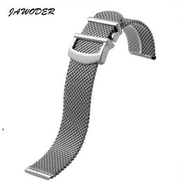 JAWODER Watchband 20mm Stainless Steel Mesh Wrist Deployment Buckle WatchBand Fashion Silver Watch Band Strap for IW356505274u