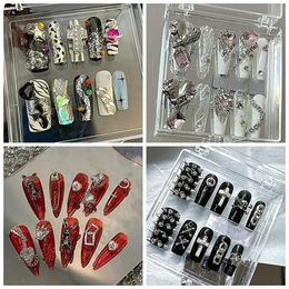 False Nails Handmade Y2K Punk Coffin False Nails Tips Glitter Press On Nails Reusable Short Fake Nail With Glue Gift 230728