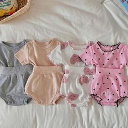 Clothing Sets Summer Kids Baby Girls Short Sleeve Dot Top Ruched T-shirts Shorts Infant Children Cotton Casual Set 2pcs