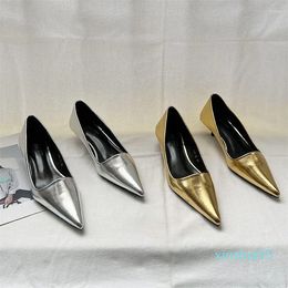 Dress Shoes Pointed Gold Silver Low Heel Women's Spring/Summer Net Red Thin Fashion For Women