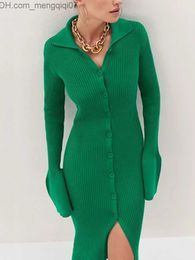 Maternity Dresses Sexy Women's Winter Dress Women's Knitted Ultra Thin Green Dress Sweater Long Sleeve Tight Fit Dress Button Casual Y2k Club Party Dress Z230728