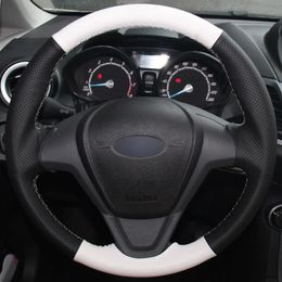 Black Natural Leather White Natural Leather Car Steering Wheel Cover for Ford Fiesta 2008-2013 Ecosport 2013-2016334y