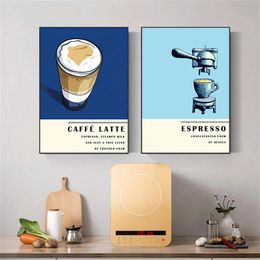 Canvas Painting Coffee Espresso Hot Chocolate Drinks Retro Coffee Machine Posters And Prints Wall Art Wall Pictures For Bar Kitchen Shop Decor w06