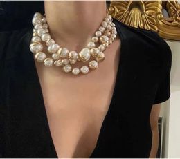 Charms Vintage Elegant Glass Pearl Multilayer Short Necklace for Women Chokers Collares Colares Collier Femme 230727