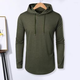 Men's Hoodies Men Fall Hoodie Long Sleeves Hooded Drawstring Mid Length Soft Casual Simple Style Warm Top Sweatshirt Autumn Clothes