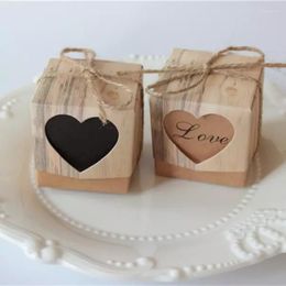 Gift Wrap 10/20PCS Kraft Paper Love Candy Box Bags Wood Grain Heart-Shaped Party Favour Supplies Birthday Wedding Decor Sweets