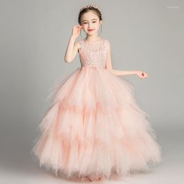 Girl Dresses Children's Walk Show Dress Pink Little Flower Princess Wedding Host Piano