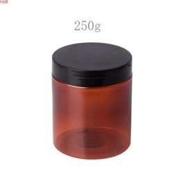 250g X 24pcs Empty Amber PET Jar With Black Screw Cap Brown Plastic Container Lid Skin Care Cream Powder Bottlegood qty173Y